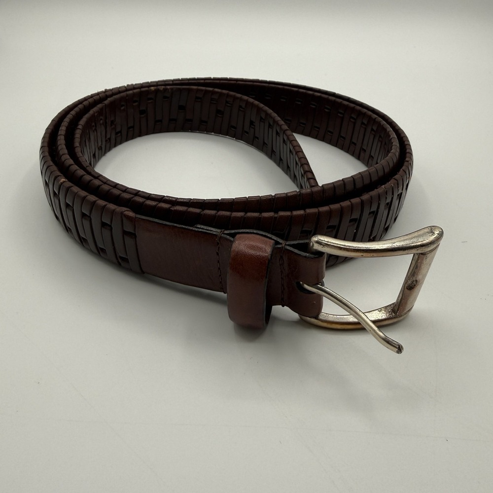 Roundtree & Yorke Belt‎ Mens 46-50" Brown Leather Braided Woven Buckle Casual
